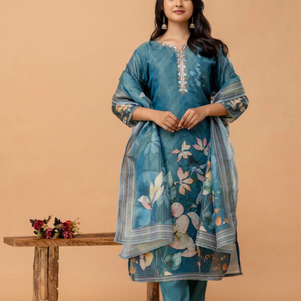 Rosewood Bloom Tissue Shimmer Suit Set