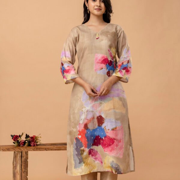 Hand Brushed Cotton Linen Straight Suit Set