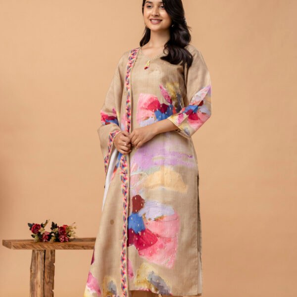 Hand Brushed Cotton Linen Straight Suit Set