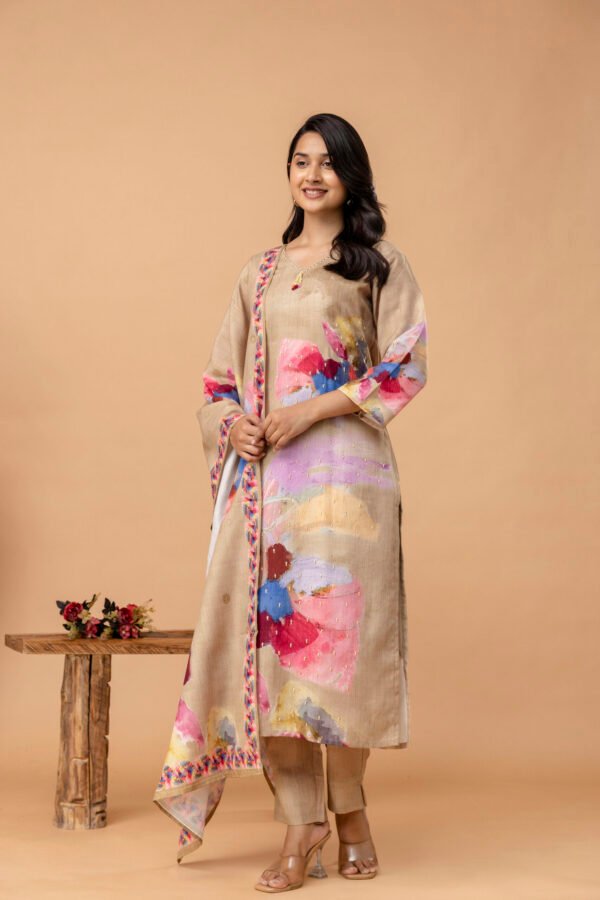 Hand Brushed Cotton Linen Straight Suit Set