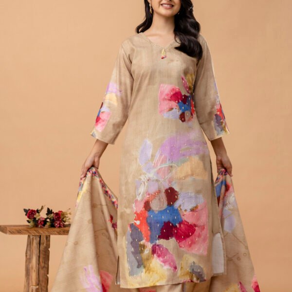 Hand Brushed Cotton Linen Straight Suit Set