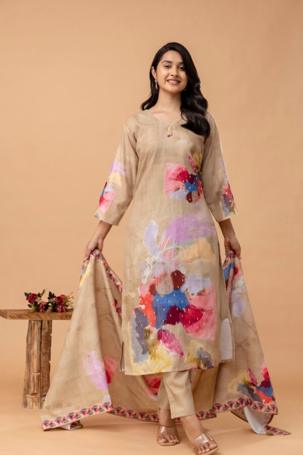 Hand Brushed Cotton Linen Straight Suit Set