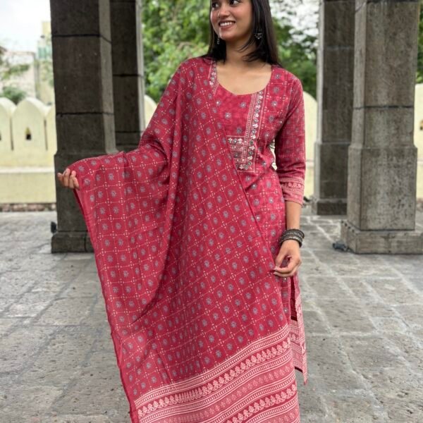 Floral Schiffli Cotton Printed Embroidered Straight Suit
