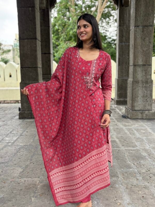 Floral Schiffli Cotton Printed Embroidered Straight Suit