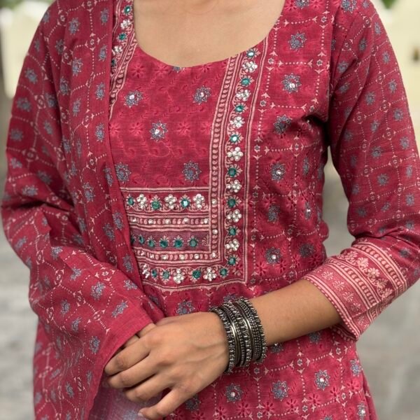 Floral Schiffli Cotton Printed Embroidered Straight Suit