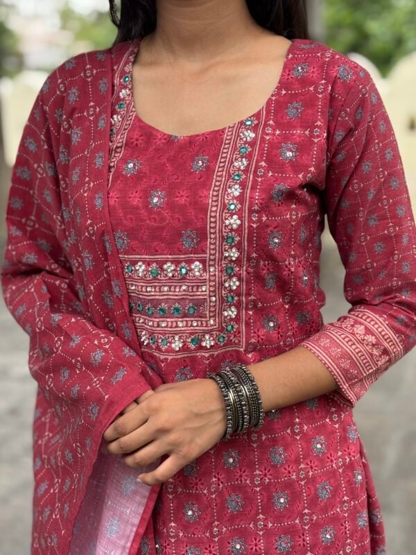 Floral Schiffli Cotton Printed Embroidered Straight Suit