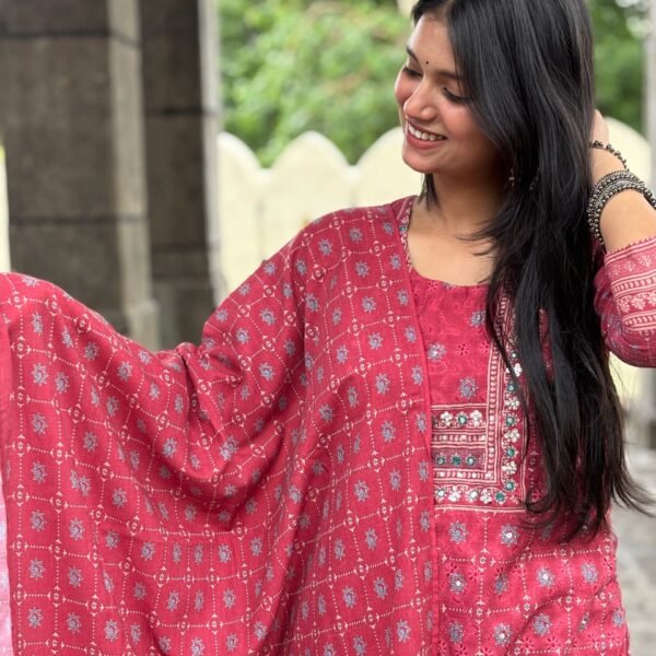 Floral Schiffli Cotton Printed Embroidered Straight Suit