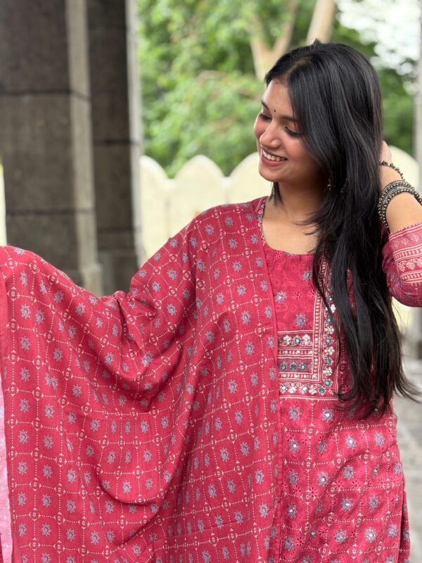 Floral Schiffli Cotton Printed Embroidered Straight Suit