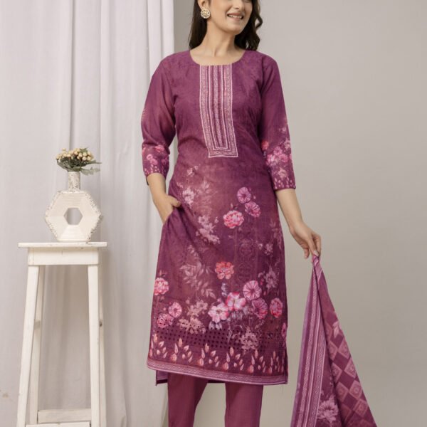 Shoot N3 Indigo Garden Schiffli Cotton Straight Suit Set