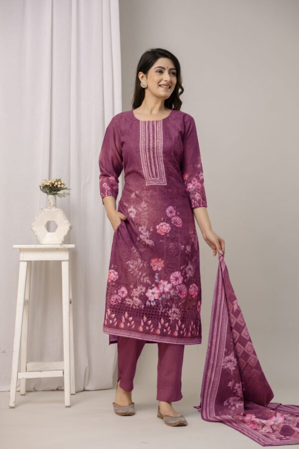 Shoot N3 Indigo Garden Schiffli Cotton Straight Suit Set