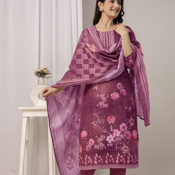 Shoot N4 Indigo Garden Schiffli Cotton Straight Suit Set
