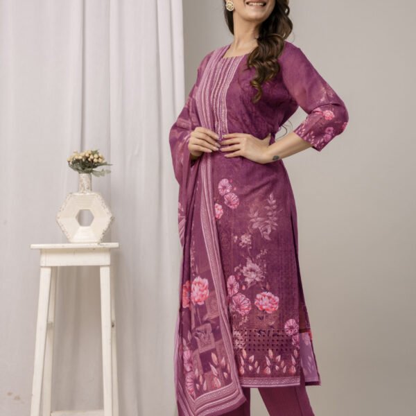 Shoot N5 Indigo Garden Schiffli Cotton Straight Suit Set