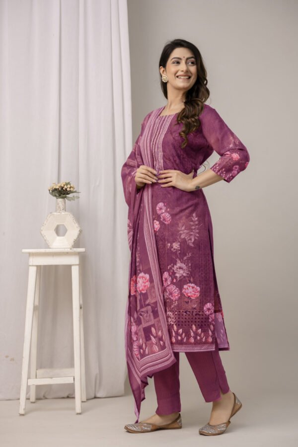 Shoot N5 Indigo Garden Schiffli Cotton Straight Suit Set
