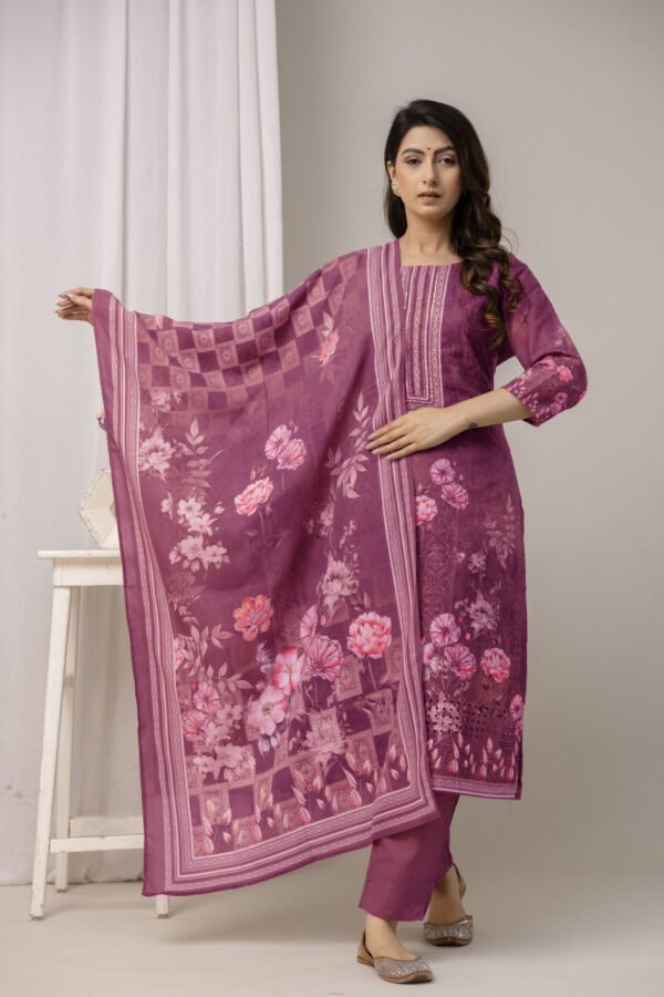 Shoot N6 Indigo Garden Schiffli Cotton Straight Suit Set