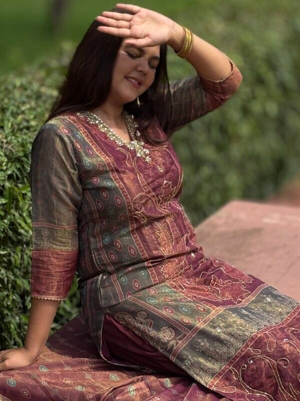 Maroon Tissue Shimmer Pakistani Suit Set
