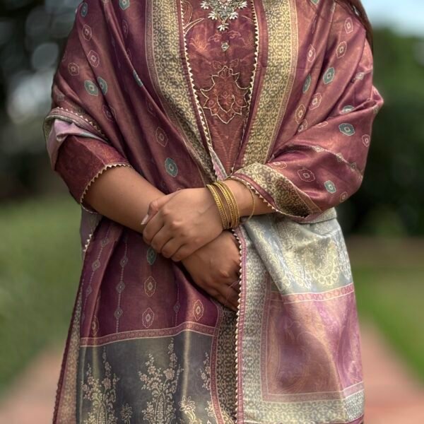 Maroon Tissue Shimmer Pakistani Suit Set