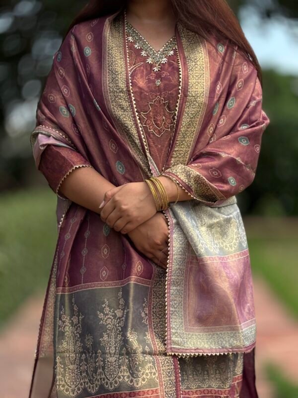 Maroon Tissue Shimmer Pakistani Suit Set