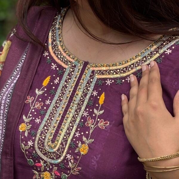 Wine Royale Muslin Silk Embroidered Straight Suit
