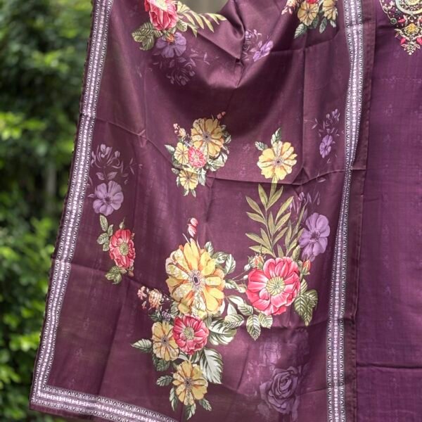 Wine Royale Muslin Silk Embroidered Straight Suit