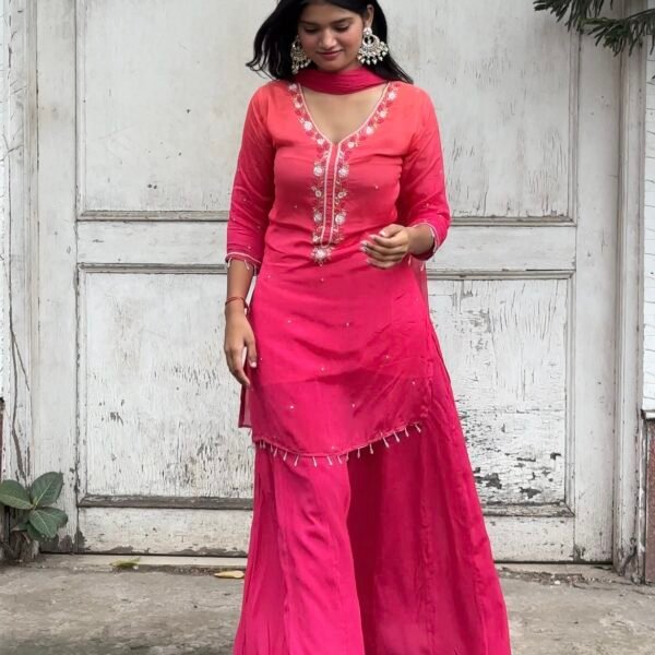 Ombre Blush Embroidered Sharara Suit