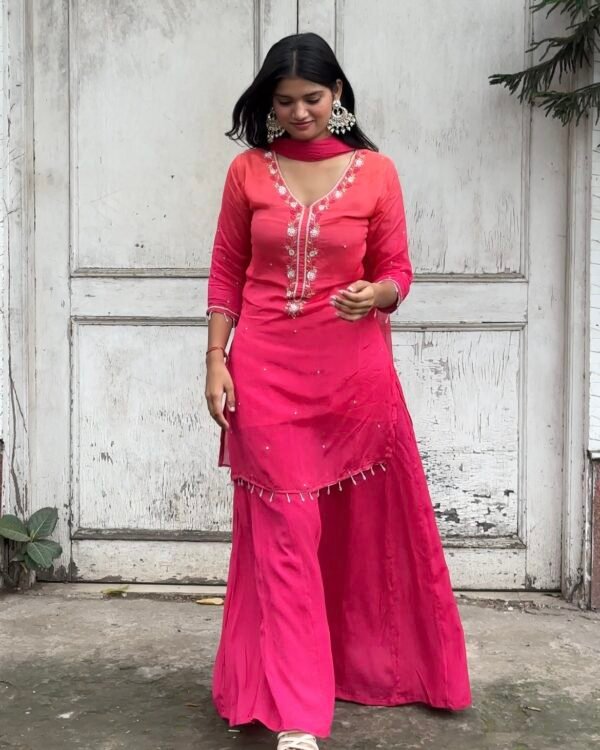 Ombre Blush Embroidered Sharara Suit