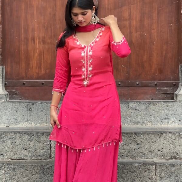 Ombre Blush Embroidered Sharara Suit