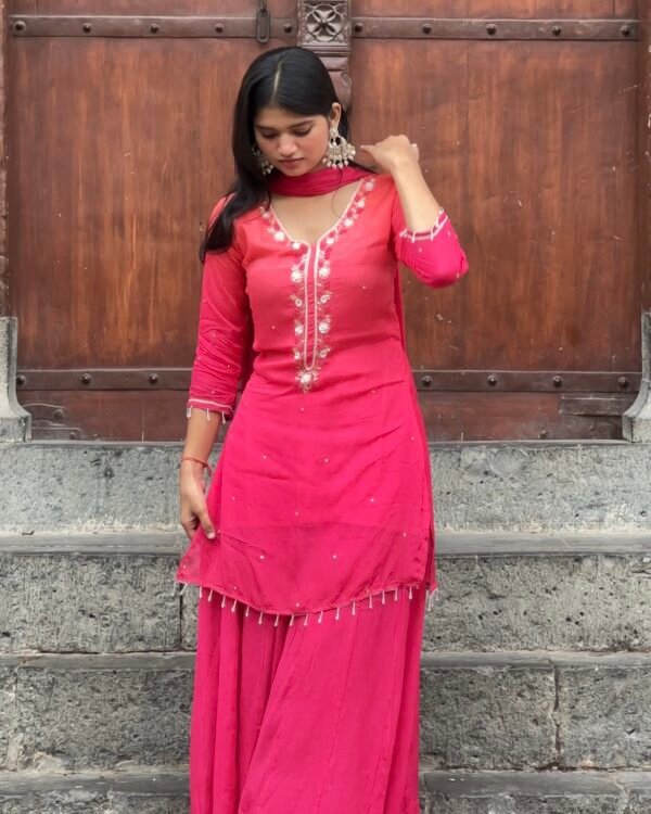 Ombre Blush Embroidered Sharara Suit