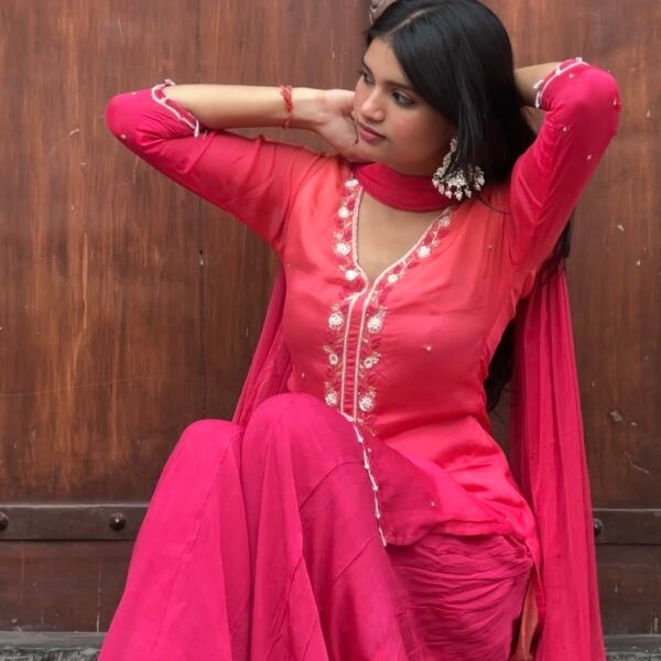 Ombre Blush Embroidered Sharara Suit