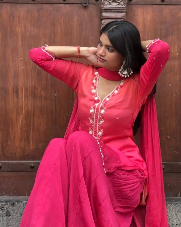 Ombre Blush Embroidered Sharara Suit