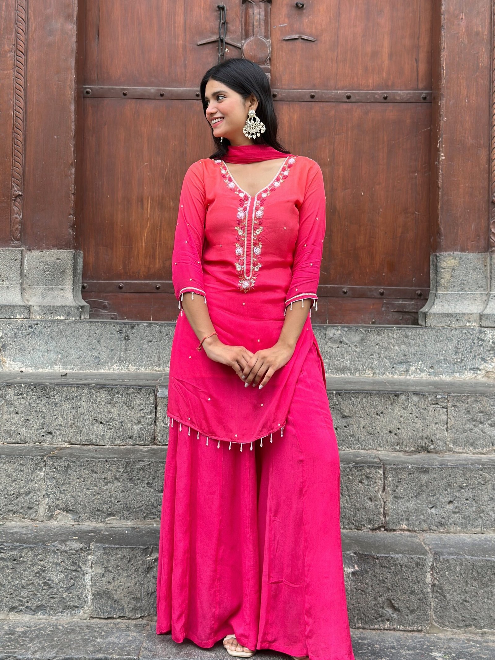 Ombre Blush Embroidered Sharara Suit