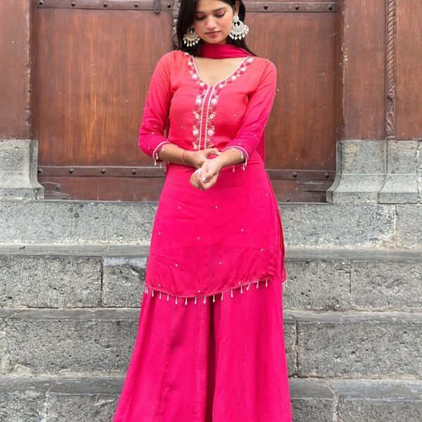 Ombre Blush Embroidered Sharara Suit