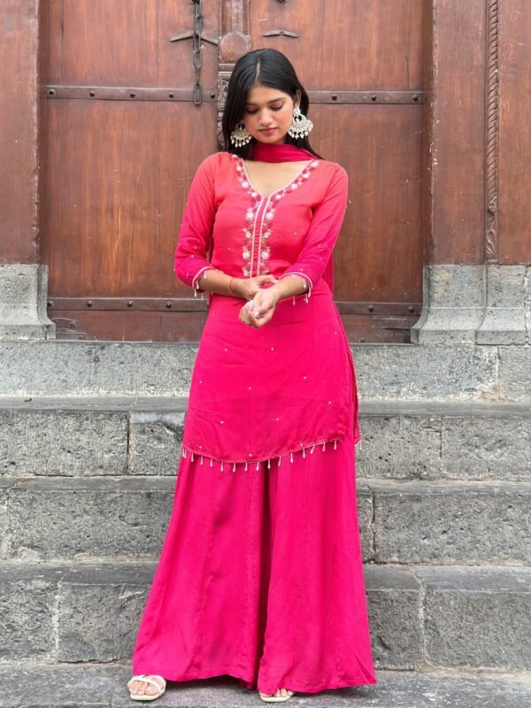 Ombre Blush Embroidered Sharara Suit