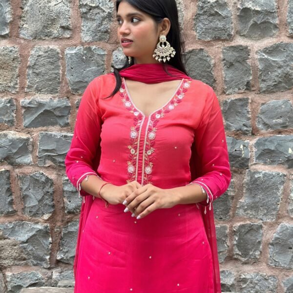 Ombre Blush Embroidered Sharara Suit
