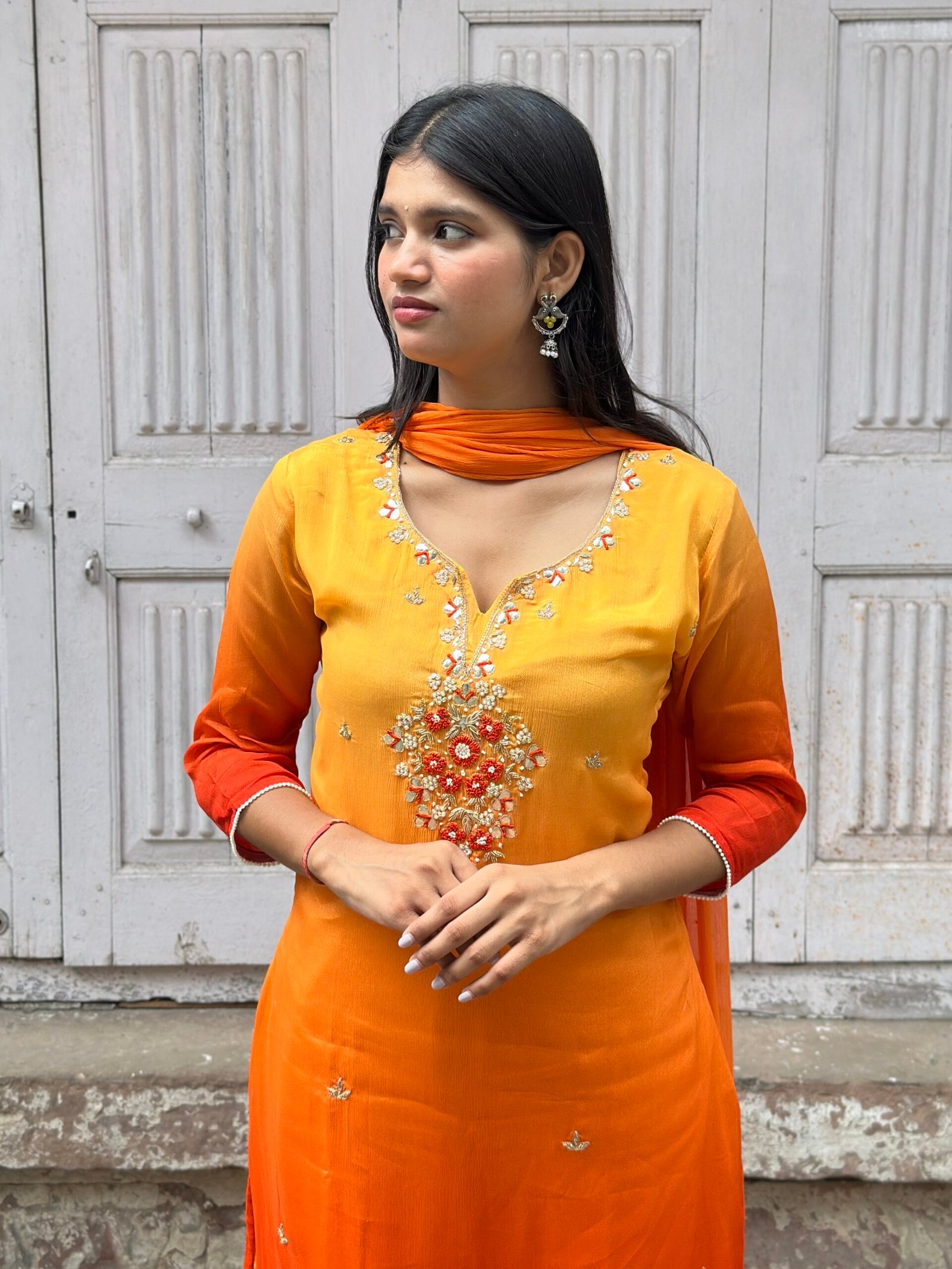 Sun-Kissed Flame Embroidered Suit Set