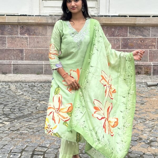 Lush Leaf Mirror Embroidered Suit Set