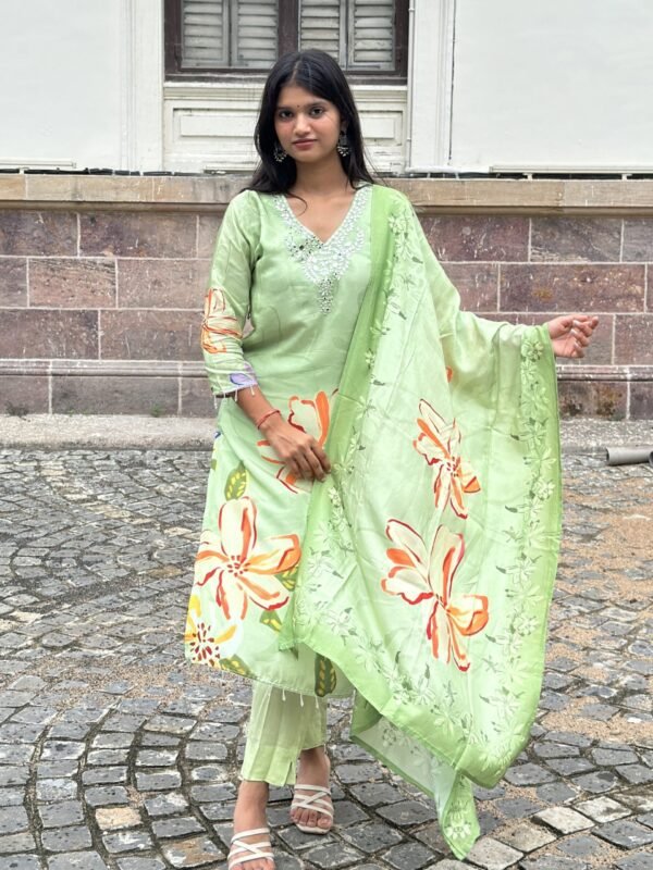 Lush Leaf Mirror Embroidered Suit Set