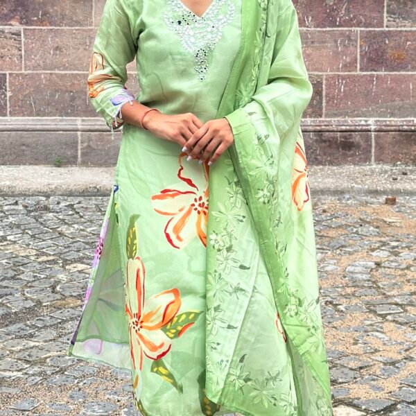 Lush Leaf Mirror Embroidered Suit Set