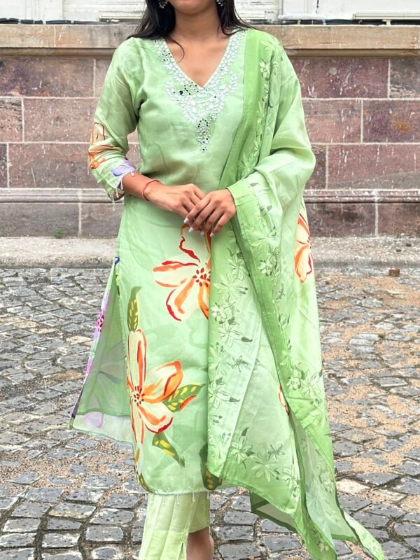 Lush Leaf Mirror Embroidered Suit Set