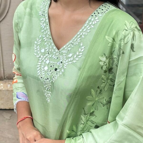 Lush Leaf Mirror Embroidered Suit Set