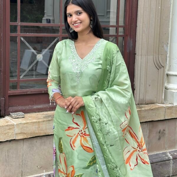 Lush Leaf Mirror Embroidered Suit Set