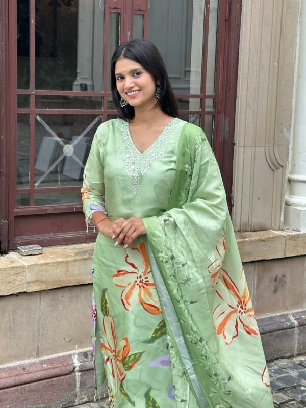 Lush Leaf Mirror Embroidered Suit Set