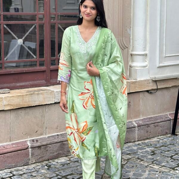 Lush Leaf Mirror Embroidered Suit Set