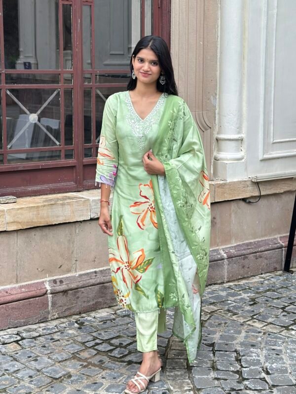 Lush Leaf Mirror Embroidered Suit Set