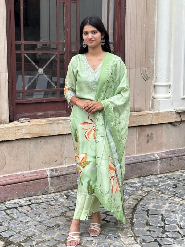 Lush Leaf Mirror Embroidered Suit Set