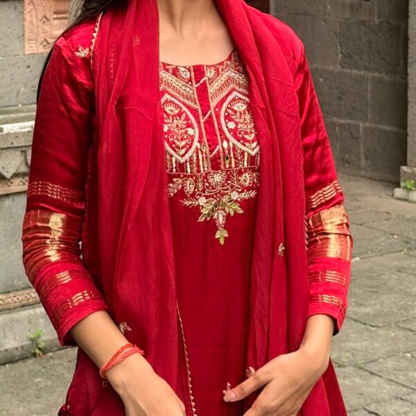 Pure Gajji Silk Embroidered Suit Set