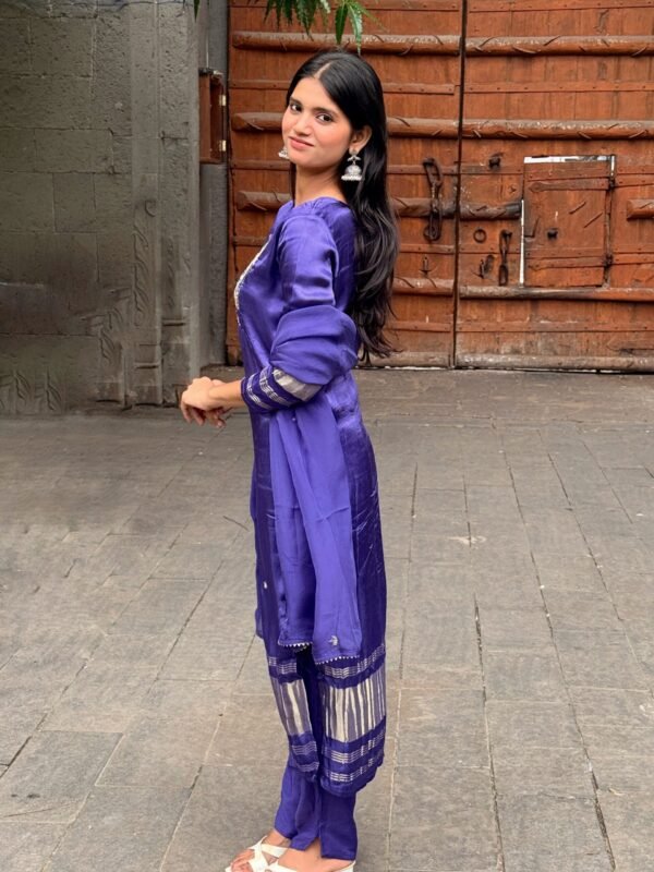 Purple Pure Gajji Silk Embroidered Suit Set