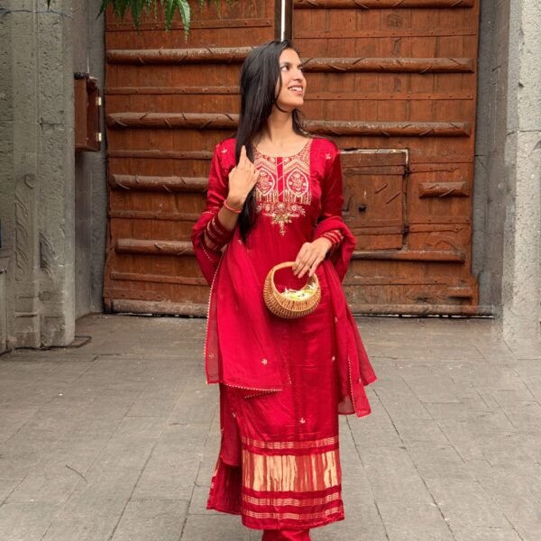 Pure Gajji Silk Embroidered Suit Set