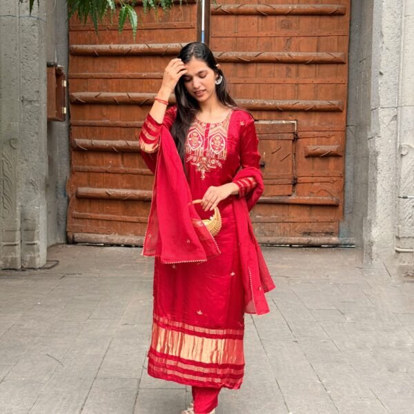 Pure Gajji Silk Embroidered Suit Set
