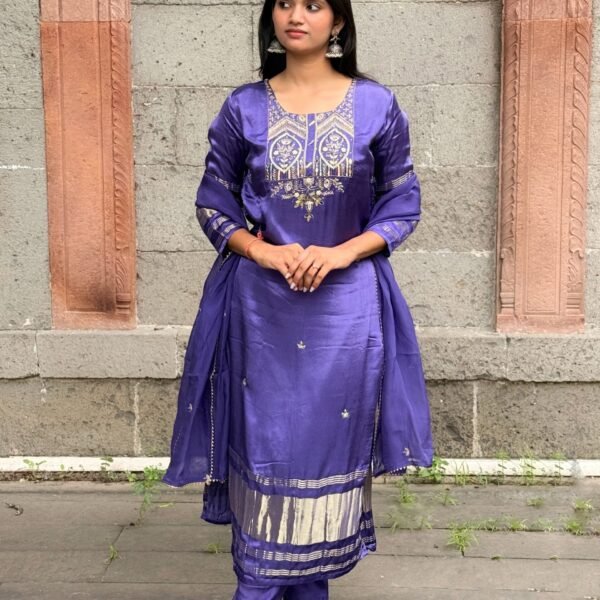IMG_5099 Purple Pure Gajji Silk Embroidered Suit Set