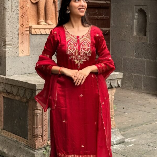 Pure Gajji Silk Embroidered Suit Set